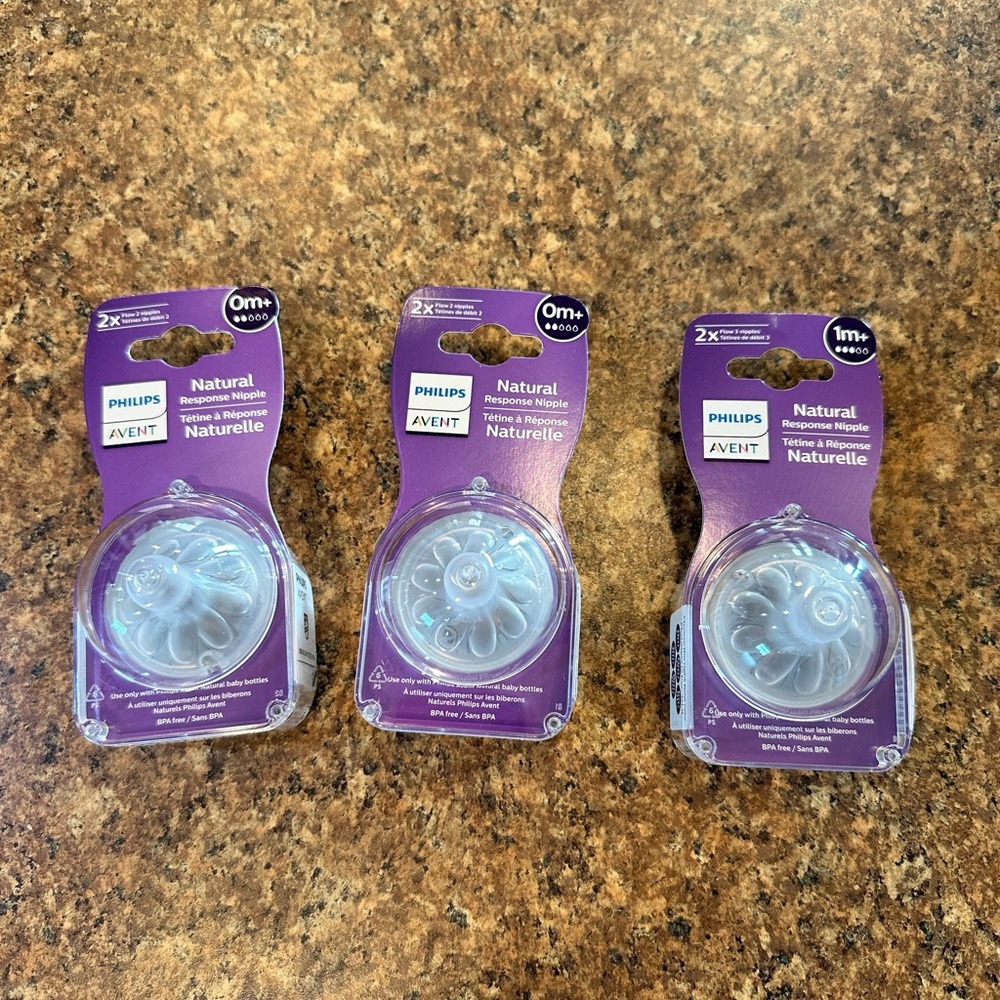 Philips Avent Natural Response Nipples - (2) Flow 2 + (1) Flow 3 NWT